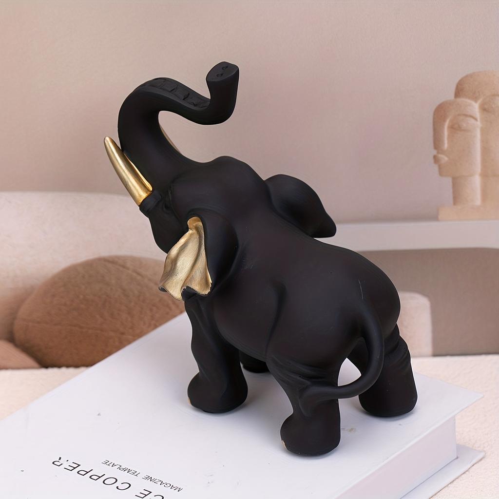 1Pc Home Resin Black Gold Elephant Crafts Ornament Mascot Ornament Chinese Style Gift for Elders
