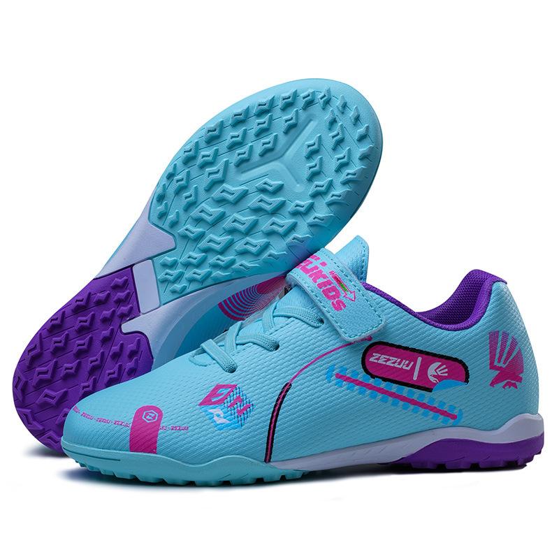 New Velcro Children's Football Shoes Boys and Girls Primary School Students Broken Nail Sneakers Artificial Grass Game Training Shoes