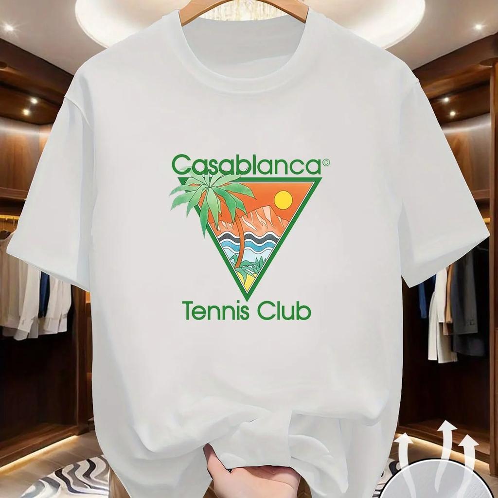 T-shirt con Stampa Grafica Casablanca Tennis Club in Offerta Speciale Uomo Donna Caratteristiche Un Design Triangolare Verde Casablanca Che Include Elementi Come Palme