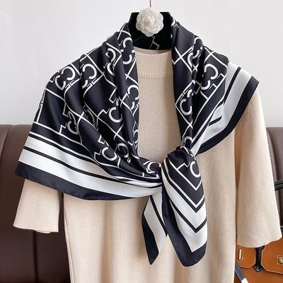 90*90cm Seidenschal Kopftuch für Damen Mode Vier Jahreszeiten Haarschmuck Hijab Foulard Bandana Schal Kopftuch