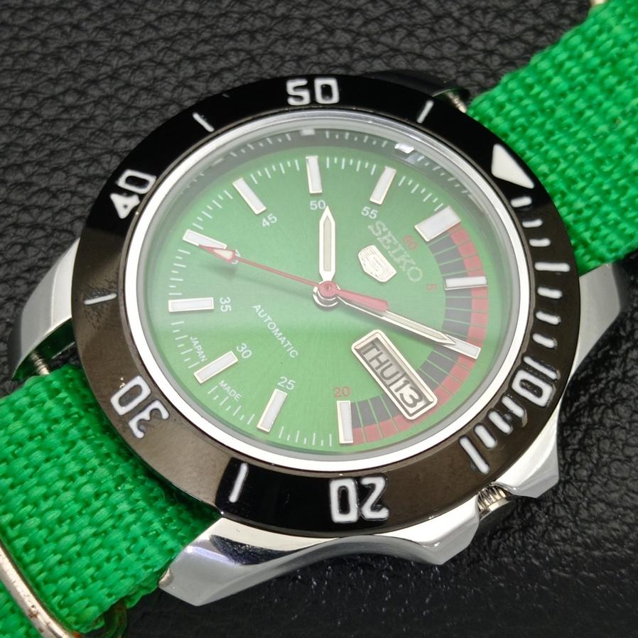 Seiko 5 JAPAN MENS AUTOMATIC 6309A REFURBISHED GREEN DIAL WATCH A426513-2 RL-a426513