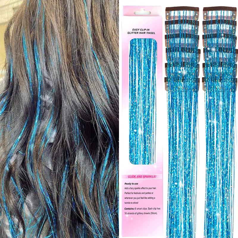 

12PCS Synthetic Clip in Tinsel Hair Wig 20inch Hair Tinsel Kit Extensions Shiny Sparkle Hair with for Christma&Party Use 2028 20inches
