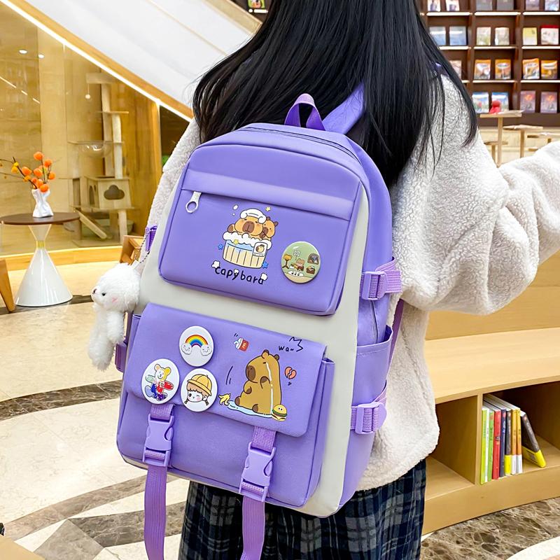 Pięcioczęściowy Zestaw Plecaków Dziewczęcy Plecak Płócienny z Kreskówką Chilren Plecak Szkolny o Dużej Pojemności dla Uczniów Szkoły Podstawowej