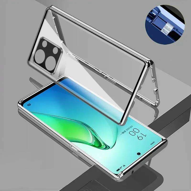 Case for Vivo V60 V70 with Double Sided Tempered-Glass & Metal Frame Phone Bumpers Full Lens Protection Cover for Vivo V60 серебряный