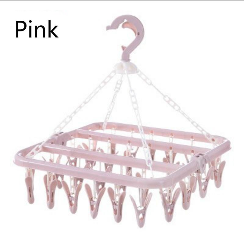 1 Pcs 32 Clips Folding Clothes Hanger Dryer Windproof Socks Underwear Drying Rack Baby Clothes Hangers Organizer Laundry Rack