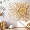 1pc Vintage Sun Tapestry Wall Hanging - Vibrant 70s Graphic Design with Gold and White Sunburst Pattern for Home, Dorm