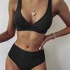 Big Pit Strip High Waist Pure Color Bikini Double Shoulder Belt Split Swimsuit Women's Swimsuit