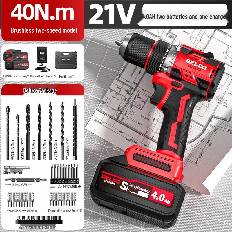 Delixi Brushless Rechargeable Lithium Impact Drill & Screwdriver: Multifunctional Handheld Electric Pistol Drill for Household Use