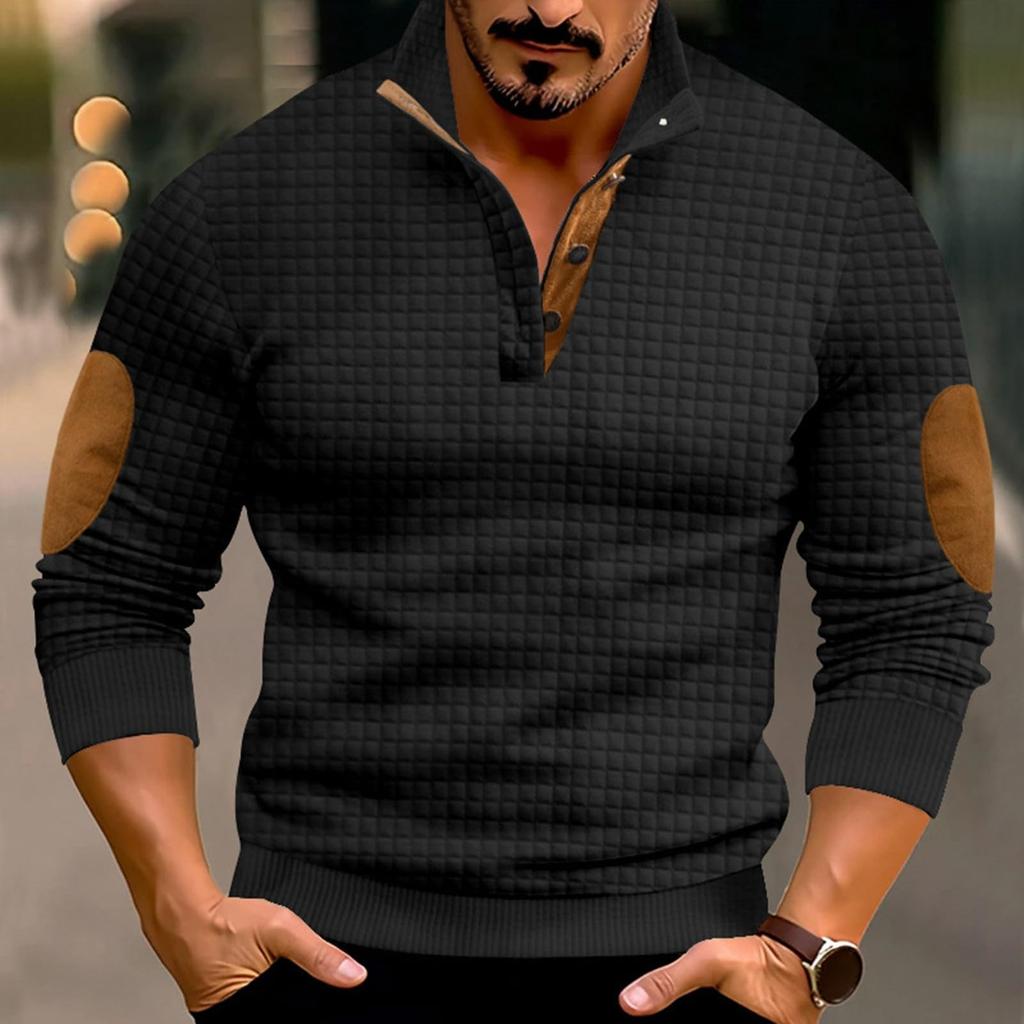 Men's Hoodless Sweatshirt Casual Relaxed Color Long Sleeve Stand Button Design For Comfortable And Winter