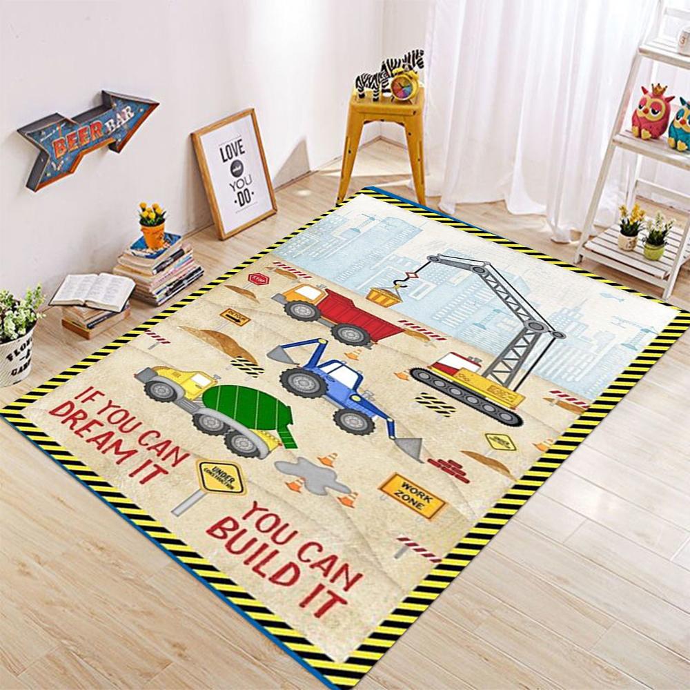 

Cartoon Excavator Children s Printed Carpet, Boys Favorite Engineering Vehicle Theme Home Decoration Props Anti Slip Mat 40x60cm