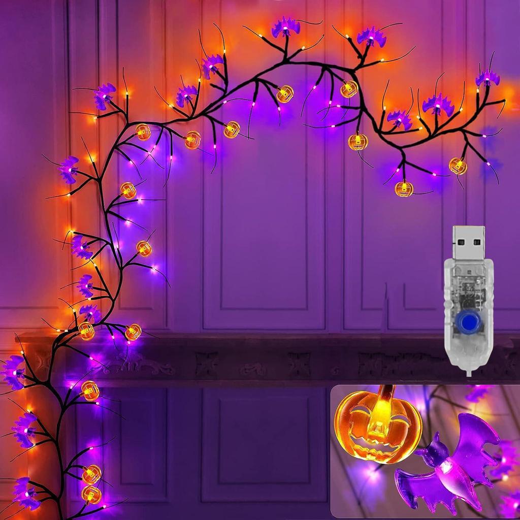 Waterproof LED Halloween Rattan String Lights - Spider & Bat Design for Outdoor Decoration