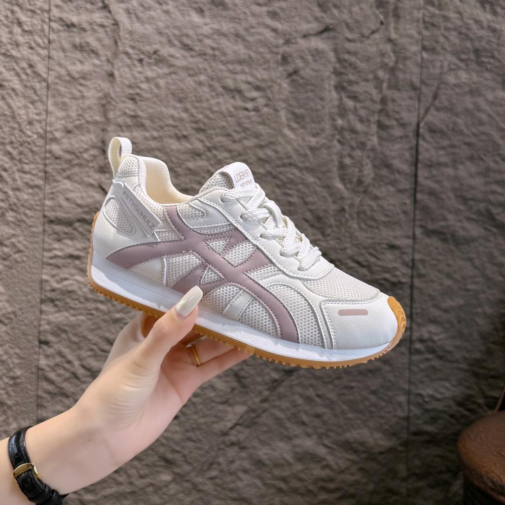 Breathable running shoes women's 2025 spring new round head thick sole color matching fashion Forrest Gump Dexun casual sports shoes