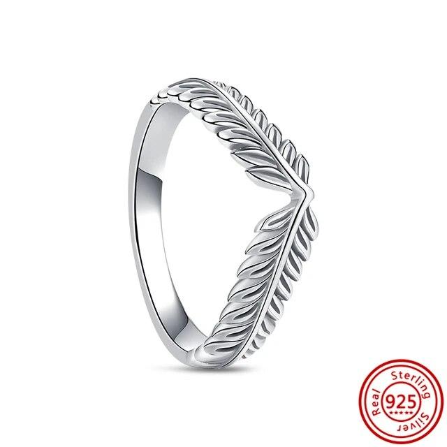 925 Sterling Silver Rings Feather Heart Pavé Sparkling CZ Round Lucky Rings for Women Charms Jewelry