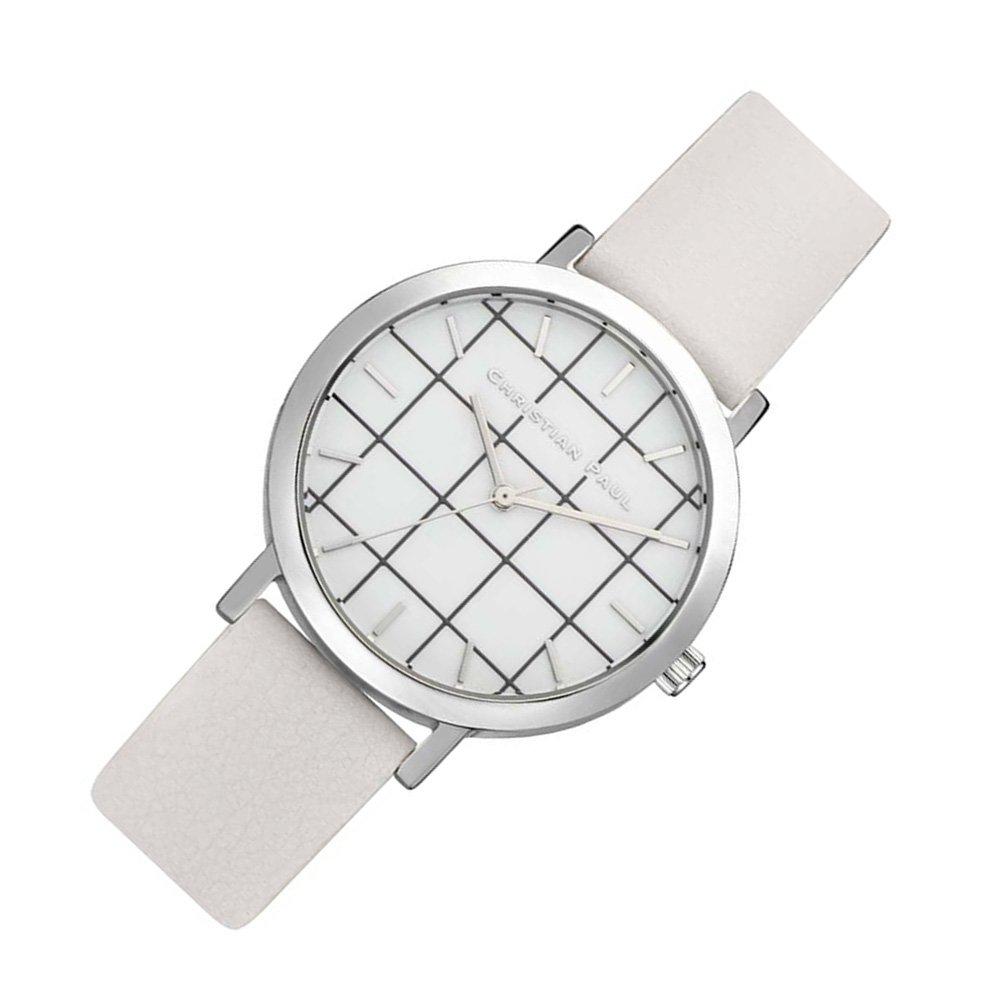 Christian Paul GRL-03 Men's Stainless Steel White Leather Band White Dial Watch