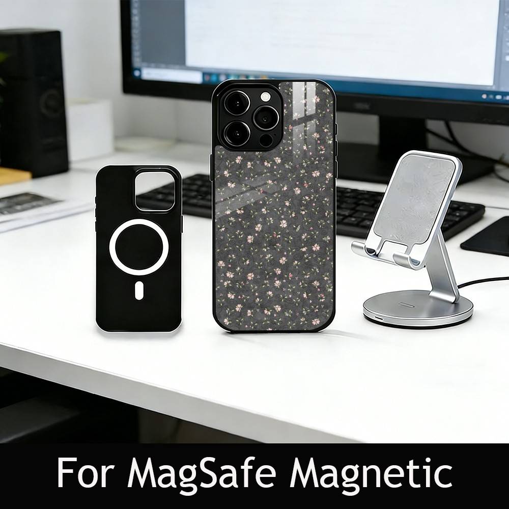Romantic Floral Phone Case For iPhone17,16,15,14,13,12,11 Plus,Pro Magnetic with Magsafe Wireless Charging