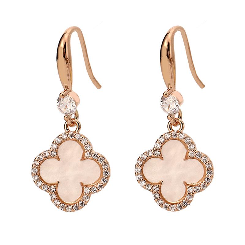 Red Four-Leaf Clover Earrings for Women - High-End, Fashionable Silver Jewelry with Chic Fragrance Style.