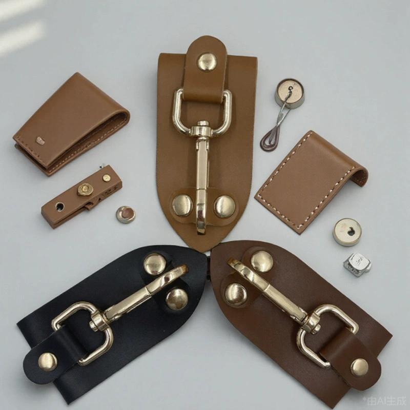 1PC Handmade Keychain Waist Hanging Creative Leather Copper Accessories Leather Belt Leather Circle Practical Belt Outdoor Hook