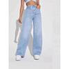Damen Jeans mit hohem Bund, geradem Bein, lockerer Passform, lässiger Vintage-Stil, Baumwollmischung, lange Hose