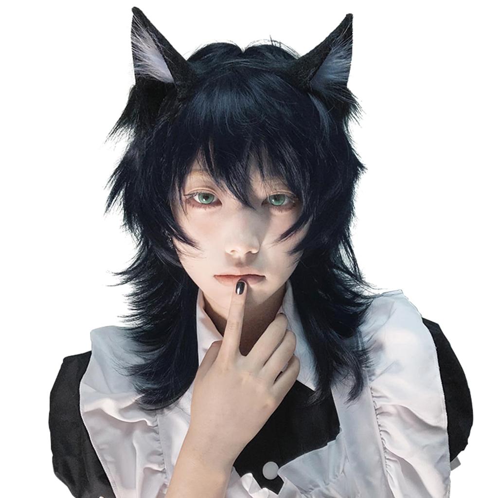 Sofeiyan Wig Like a Christmas Design Clothing Black Wolf Mullet Wolf Long Handsome Natural Small Face Harajuku Makeover Cosplay Full Wig Blue Wig