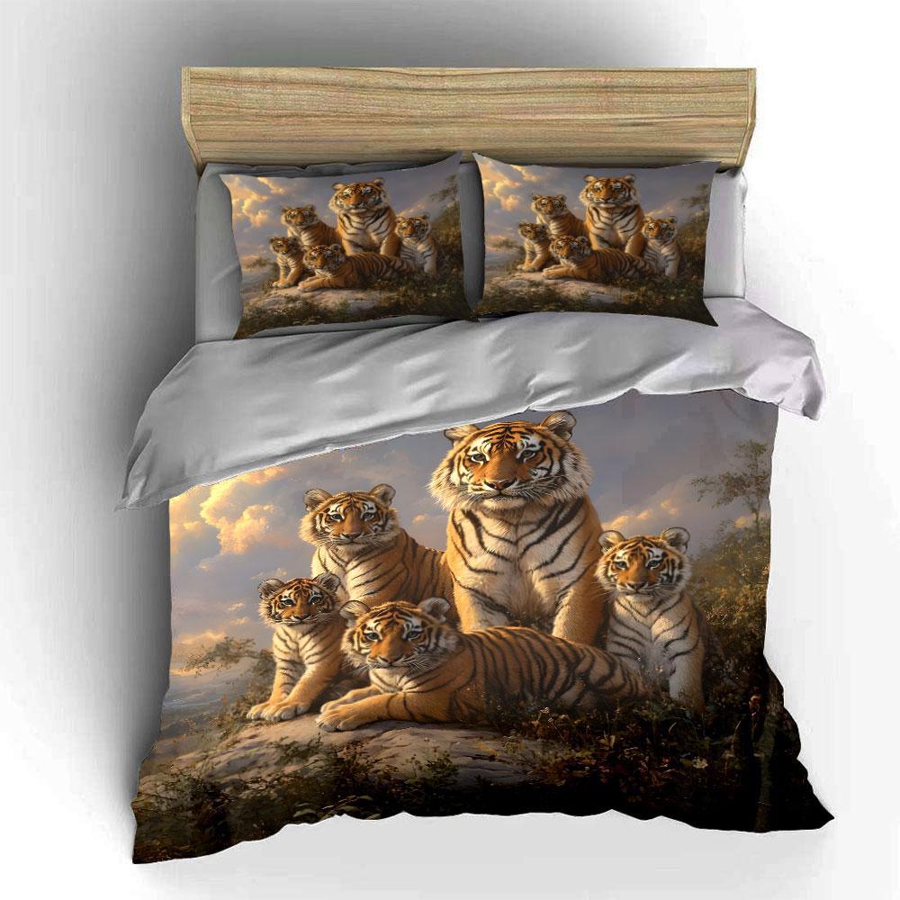 "Tiger Family Decorative Set" Soft Skin-Friendly Bedding Set Includes 1 Duvet Cover And 2 Pillowcase Gift