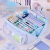 9-layer Transparent Pencil Case with Large Capacity for Primary and Secondary School Students, Boys and Girls, Simple Pencil Case 20x8.5x8.5cm,Blue