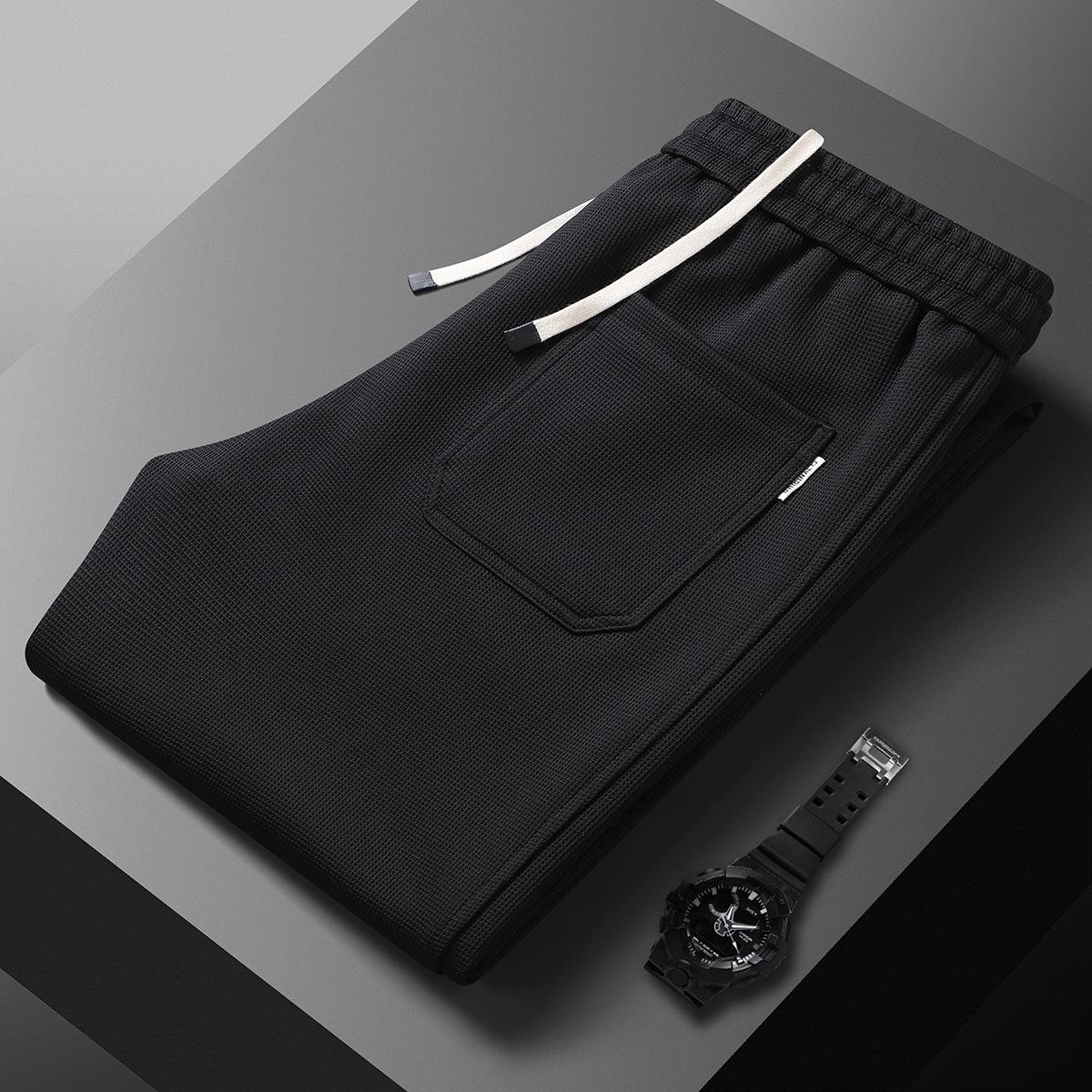 

Мужские вафельные спортивные штаны - Осенне-зимние флисовые брюки свободного кроя, широкие, прямого покроя, высококачественная трендовая повседневная спортивная одежда. 2XL