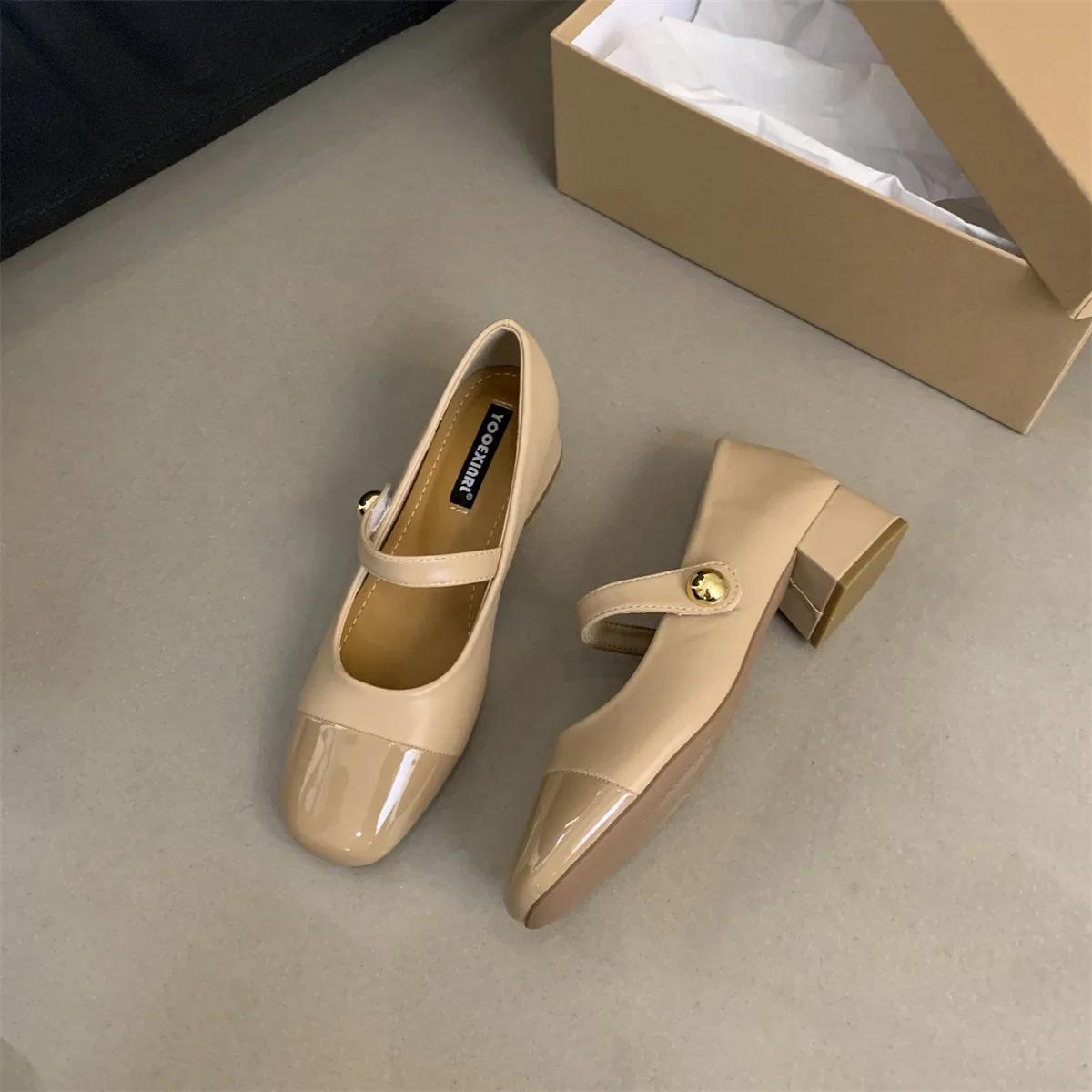 

Модные женские туфли Marie Janes на высоком каблуке с квадратным носком, женские летние туфли на низком каблуке 2024 года, осенние новые дизайнерские туфли на каблуках, элегантные туфли-лодочки Femme 39