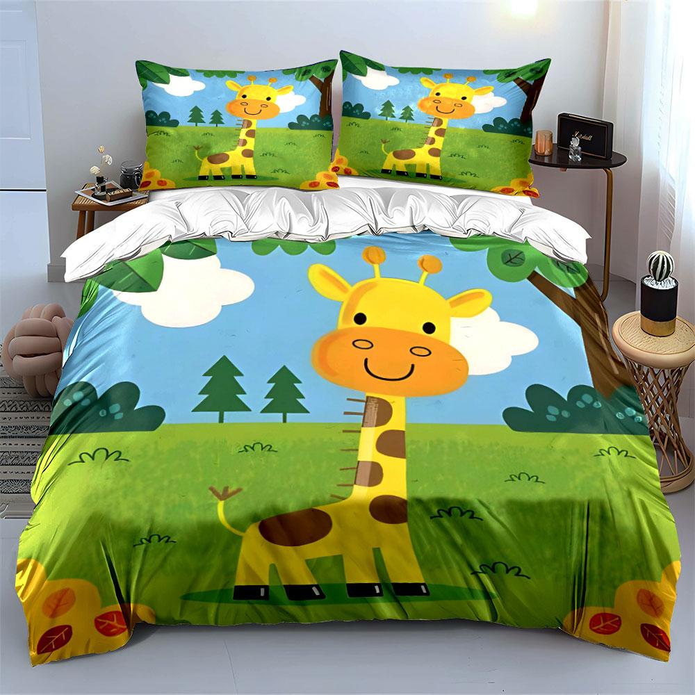 "Cartoon Giraffe Jungle Set" kid's and adults' bedroom decor, Exquisite three-piece bedding set gift