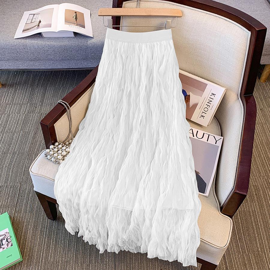 

Elegant Wind Black Ruched Half-Length Skirt Women Summer New Style High Waist Slim Fit Midi A-Line Chiffon Dress 4XL попередній колір мережива