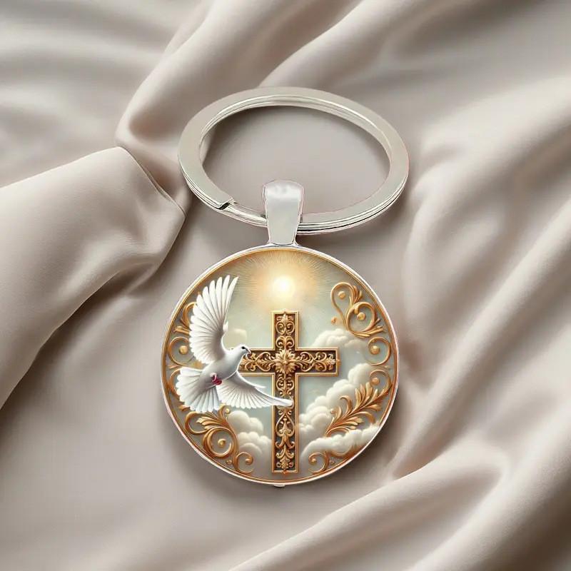 

Modern Minimalist Keychain Alloy With Glass Pigeon And Cross Design For Gift Giving