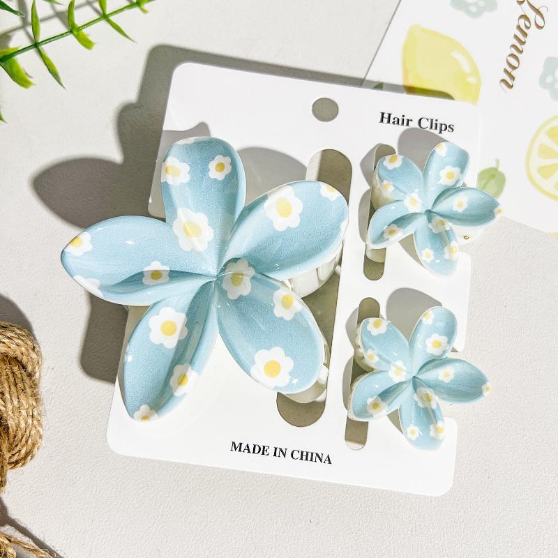 Printed Flower Clip Set High-end Seaside Vacation Flower Hair Clip Shark Clip Hair Accessory