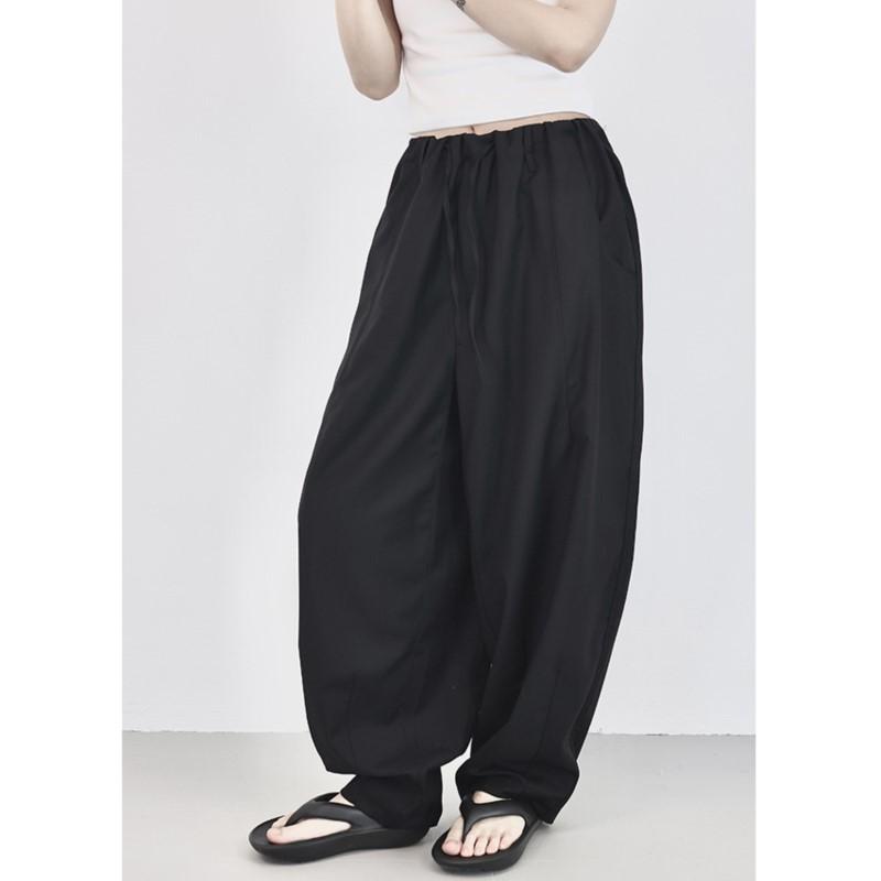 

Johnature Spring Summer Women Pants Casual Fashion Elastic Waist Simple Loose Straight Full Length Pants L чёрный