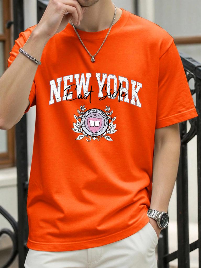 New York East Side Print TShirt Mens Cotton Hip Hop T Shirts ONeck Summer Basics Clothes Casual Trendy AllMatch Short Sleeve