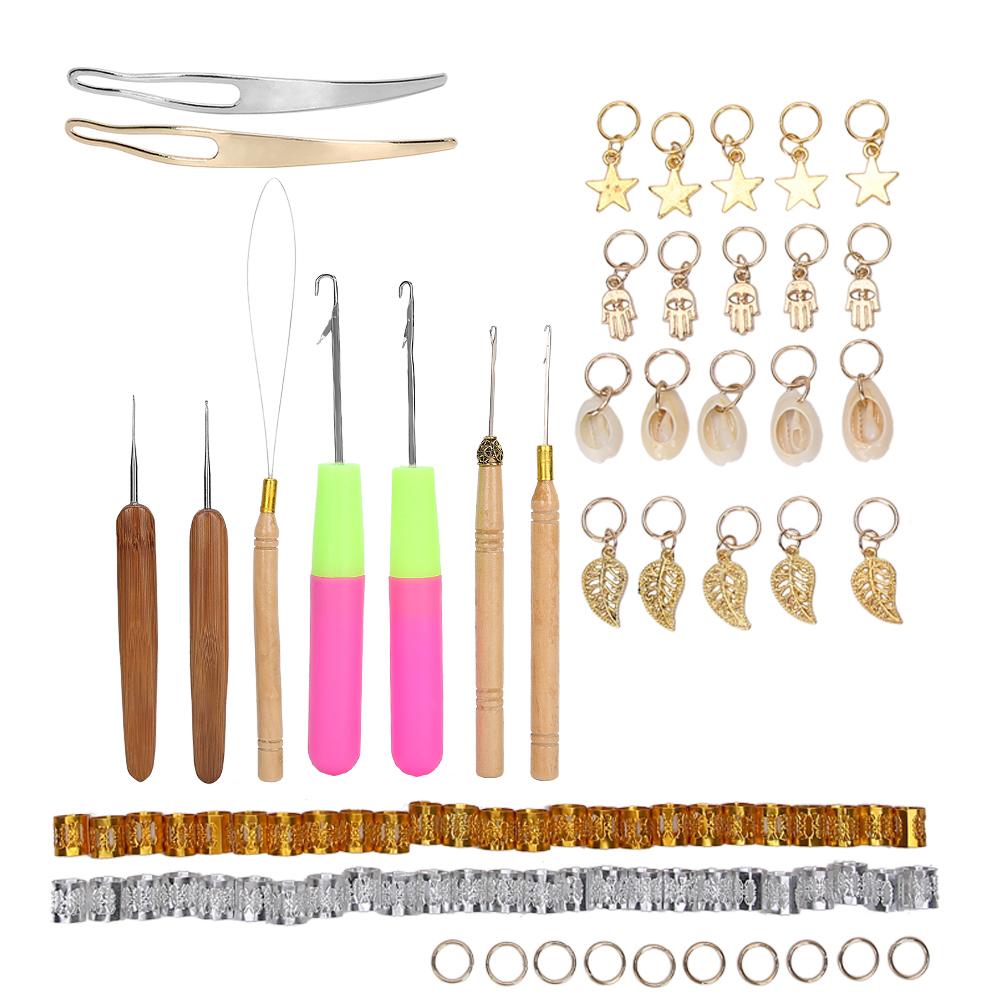 89pcs Metal Hair Rings Hair Braid Rings Dreadlocks Needle Crochet Hook Hair Tools