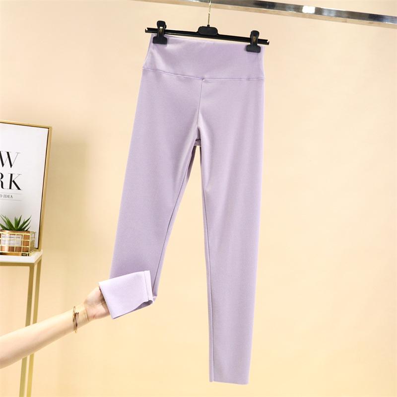 Women's High-Waisted Fleece-Lined Seamless Cotton Trousers – Warm, Tight-Fit, Thickened Base Layer for Autumn/Winter