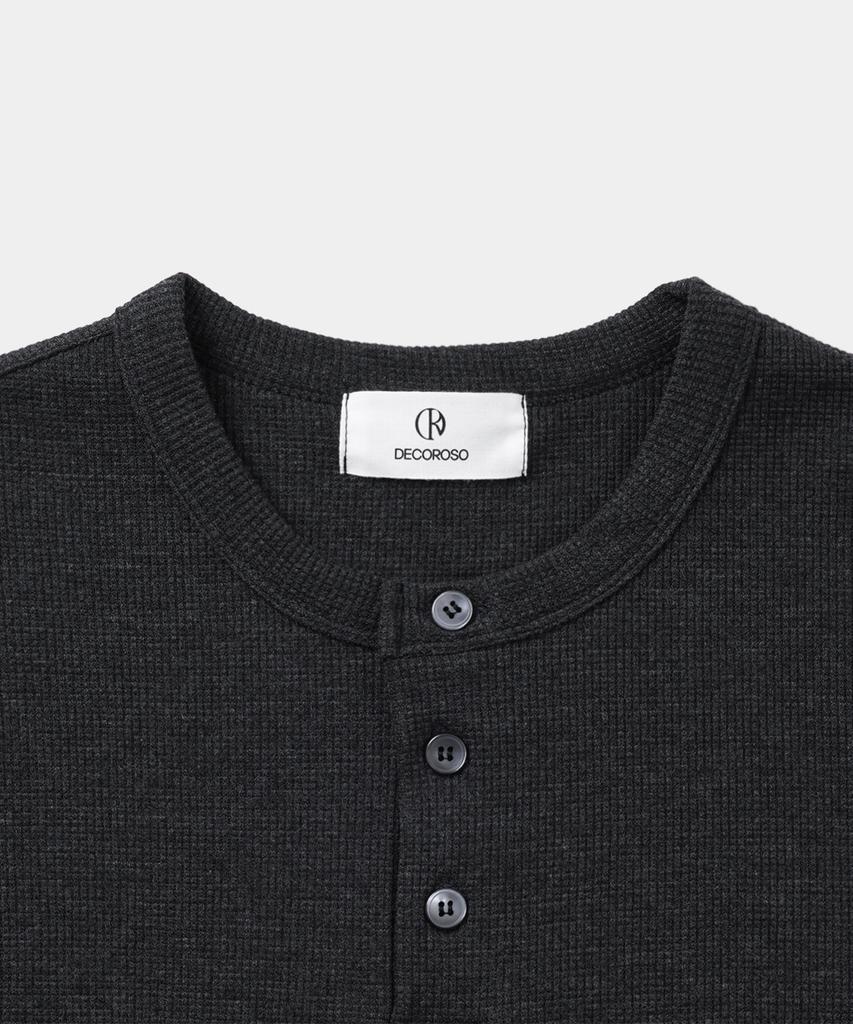 Dekkoloso Dima Cotton Henley Neck Short Sleeve T-Shirt [Charcoal]