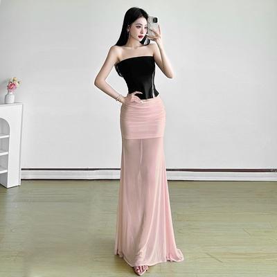 Sexy Mesh High Waist Skirt Pure Desire Style Zipper Pleated Bodycon Skirts