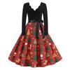 Women's Casual Fashion V Neck Christmas Printed Vintage Dress