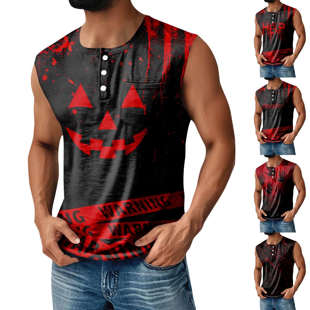 Men's Halloween Printed Sports Button Pocket Sleeveless Vest