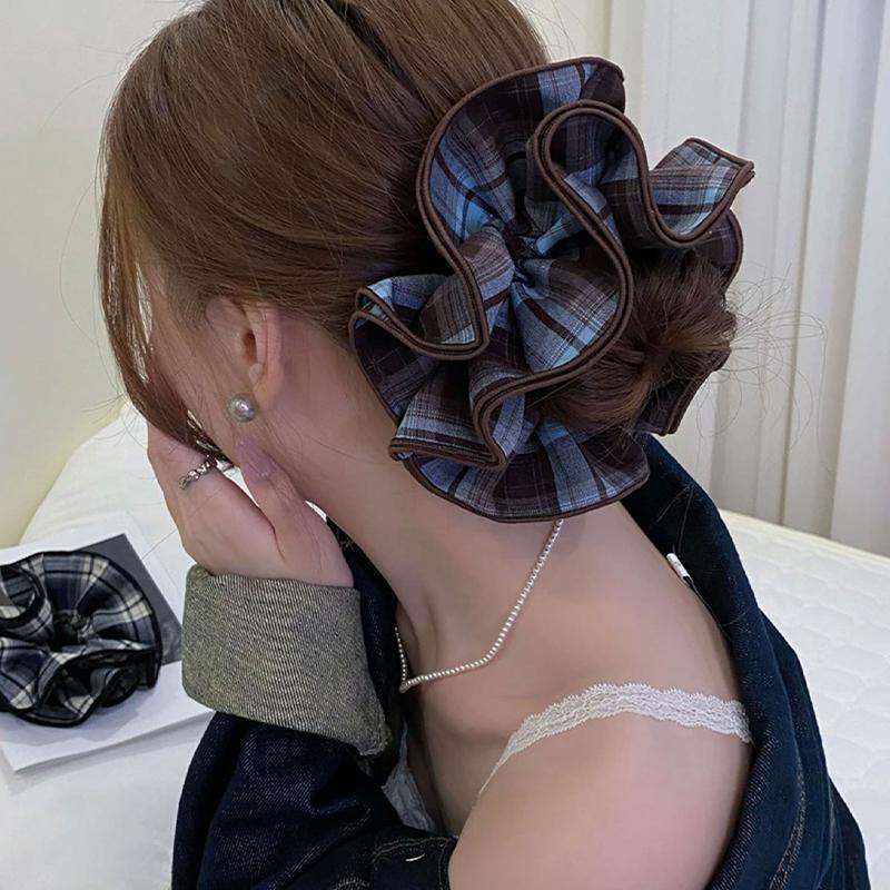 Retro Plaid Hairband French Temperament Elastic Hair Rope Hair Accessories