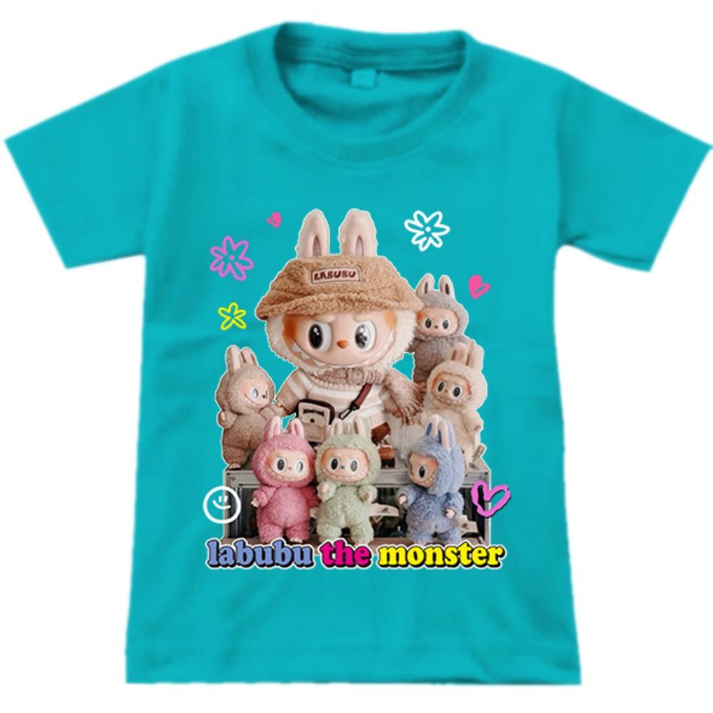 

2025 Новая детская футболка Labubu LABUBU Милый стиль с рисунком Девочка Круглый вырез Короткий рукав Повседневная Универсальная одежда 100