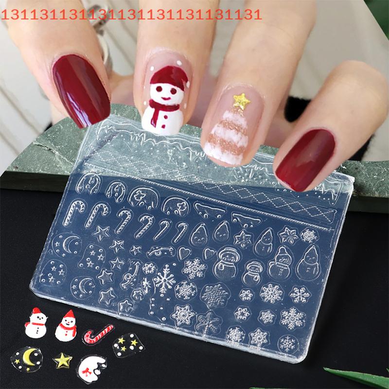 Christmas Nail Art Silicone Mould Cute Santa Claus Snowman Winter Snowflakes Christmas Tree Design Manicure Carving Accessory DI