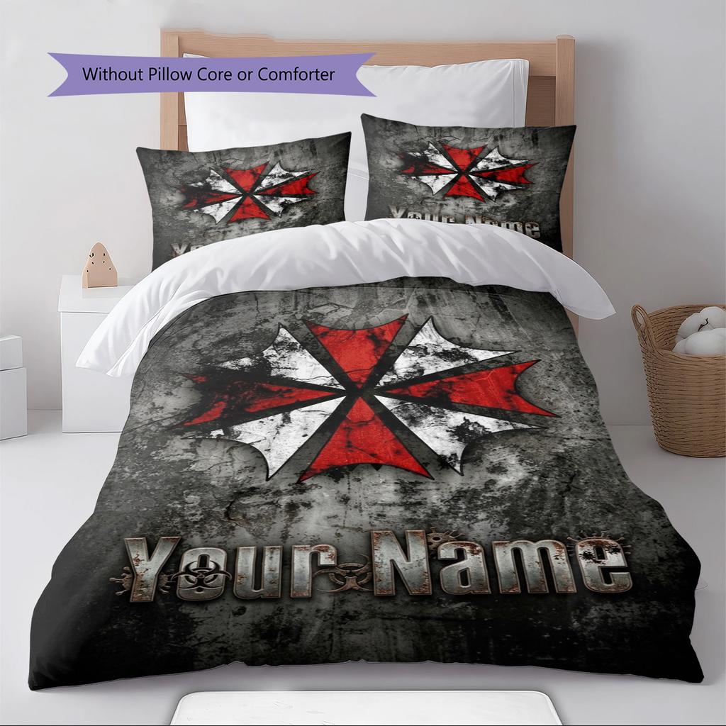 Name Custom Umbrella Corporation Pattern Bedding Set Quilt Cover Pillowcase Home Decor Gift (1 * Duvet Cover + 2 * Pillowcase, Without Core)