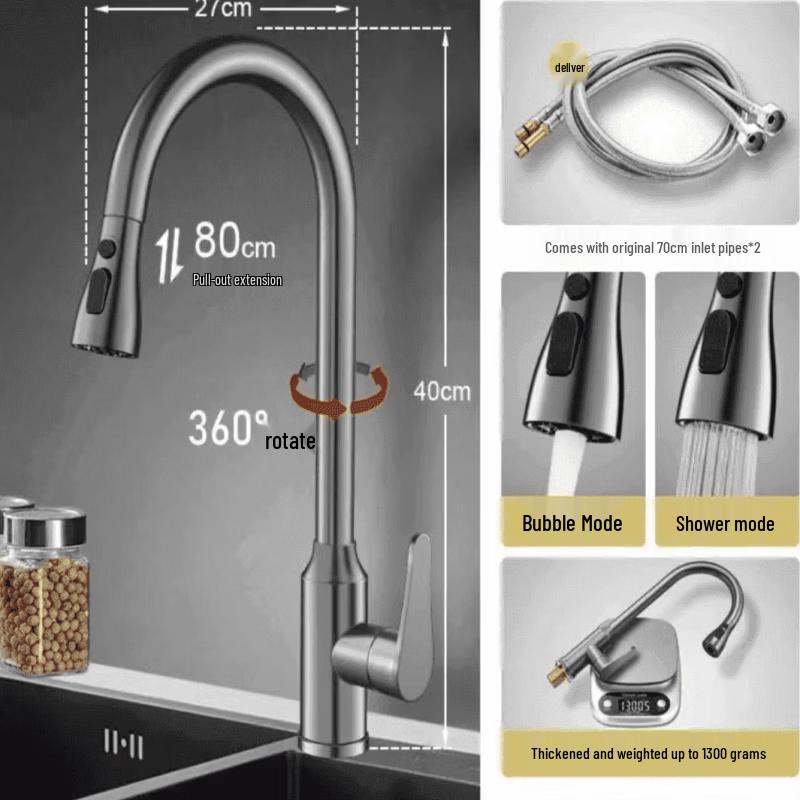 TLXT Wall-Mounted Pull-Out Swivel Kitchen Faucet