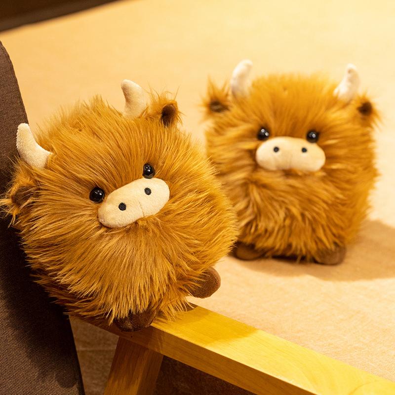 Adorable Highland Cattle Plush Doll - Round Cushion, Cartoon Ornament, Perfect Children's Birthday Gift.