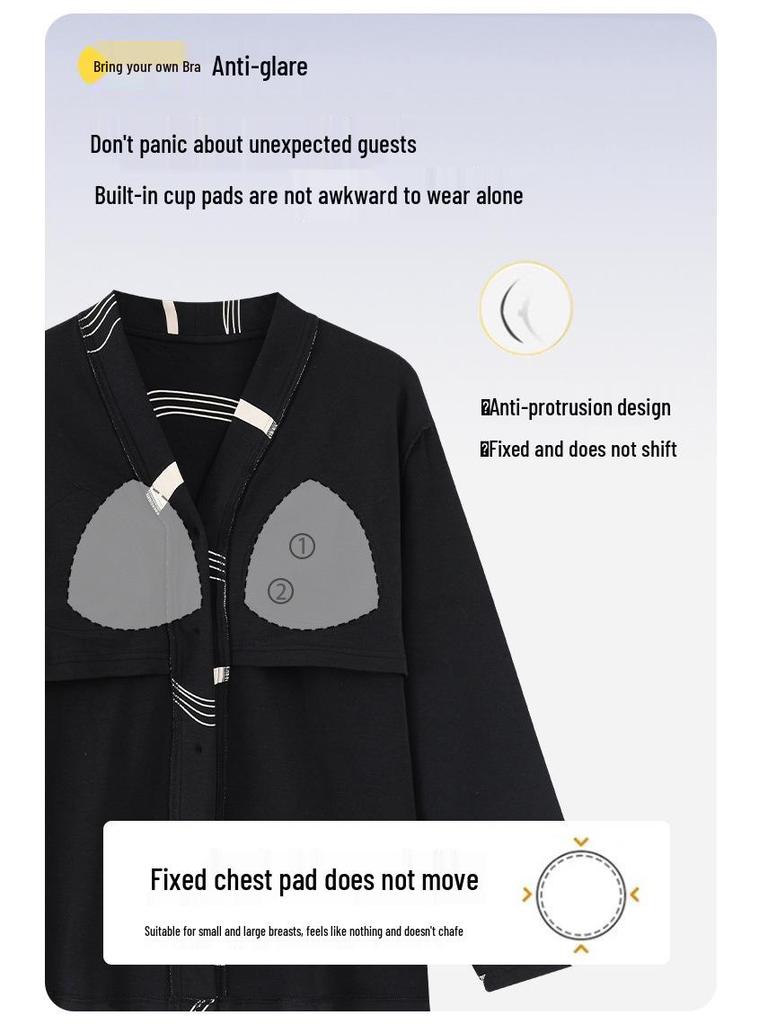 Women's Retro Print Cotton Pajama Set - V-Neck Cardigan, Loose Fit, Comfy Korean Style, Spring/Autumn.