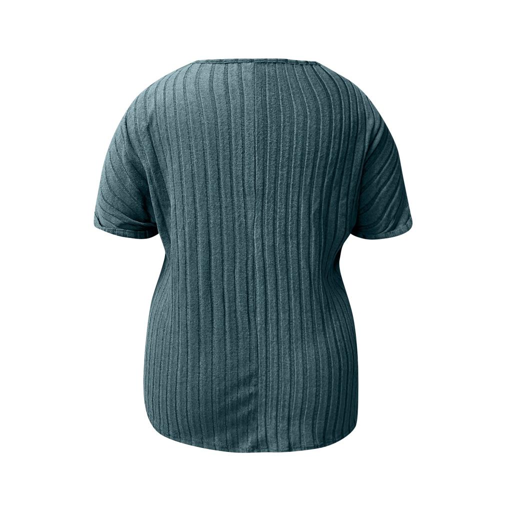 Women's Loose Solid Color Large Size Zipper Short Sleeve Fake Pocket Pullover T-shirt Top