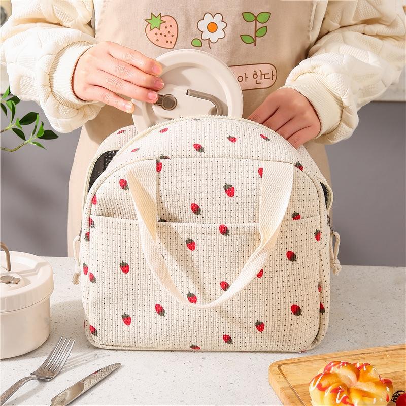 Corduroy Lunch Bag Thermal Insulation Lunch Box Picnic FoodPouch Storage Handbag Multifunctional Kid School Fresh-Keeping Bag