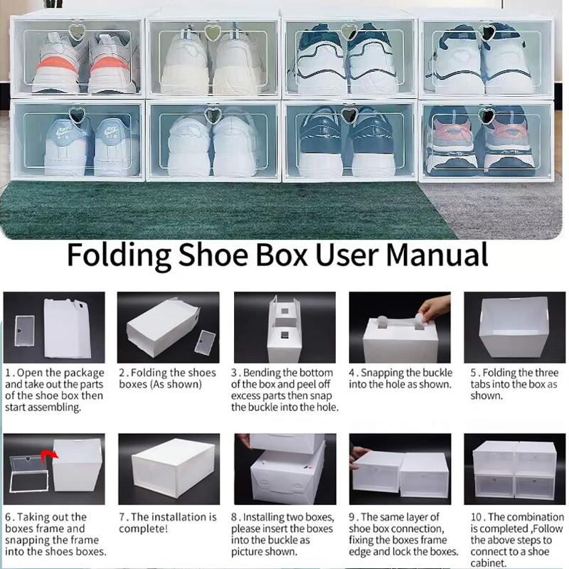 6/12 White Shoe Boxes and Shoe Cabinets, Foldable Dustproof Storage Boxes, Stackable Flip Boxes, Shoe Box Storage Supplies