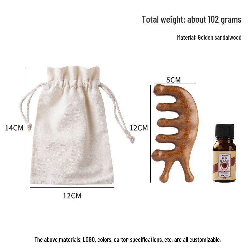 Golden Sandalwood Snail Massage Comb Set: Universal Five-Finger Comb and Portable Meridian Comb Gift Box